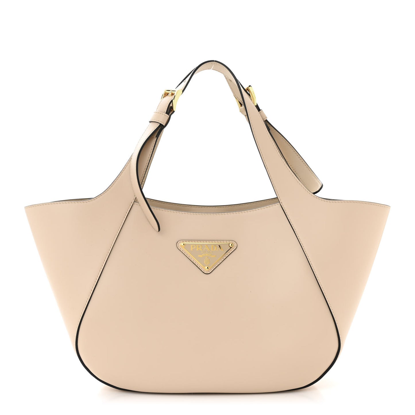 City Calfskin Metal Triangle Logo Tote Travertino