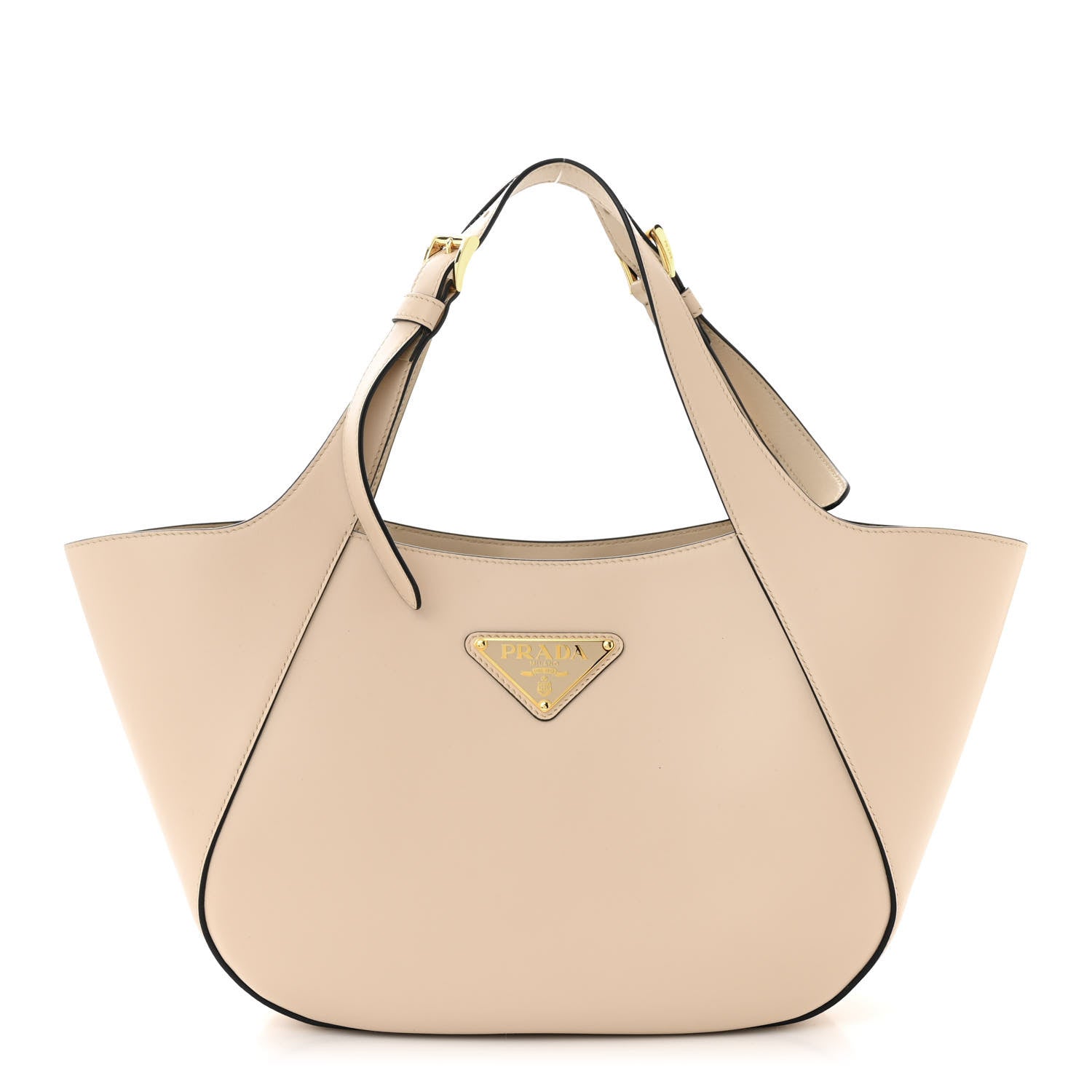Prada City Calfskin Metal Triangle Logo Tote Travertino 1 of 10