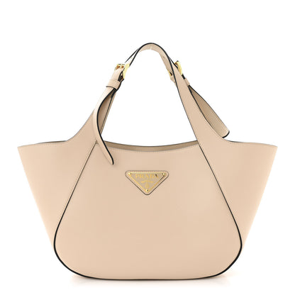 Prada City Calfskin Metal Triangle Logo Tote Travertino 1 of 10