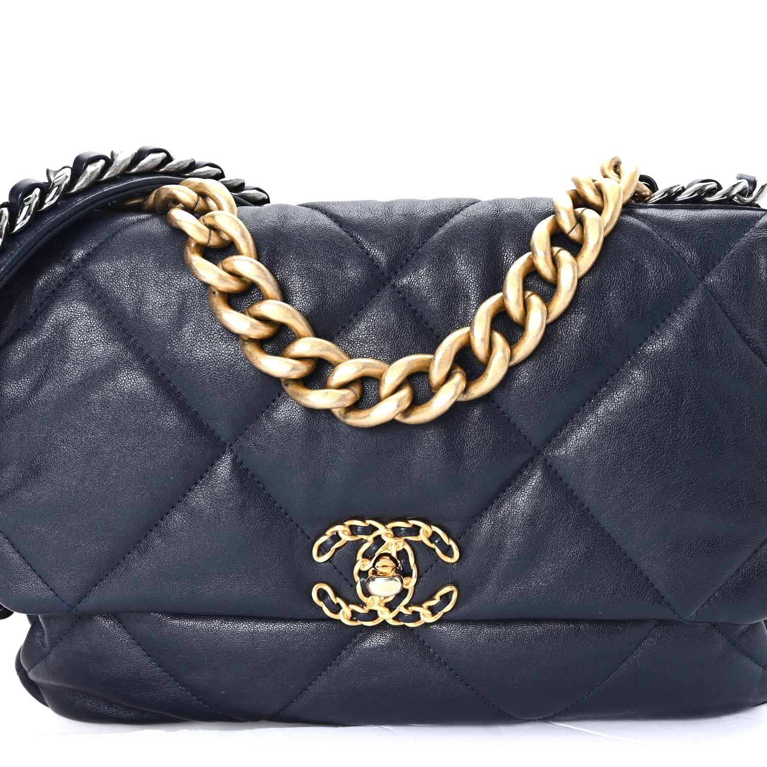 Chanel Goatskin Quilted Large Chanel 19 Flap Navy Blue 8 of 10