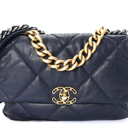 Chanel Goatskin Quilted Large Chanel 19 Flap Navy Blue 8 of 10