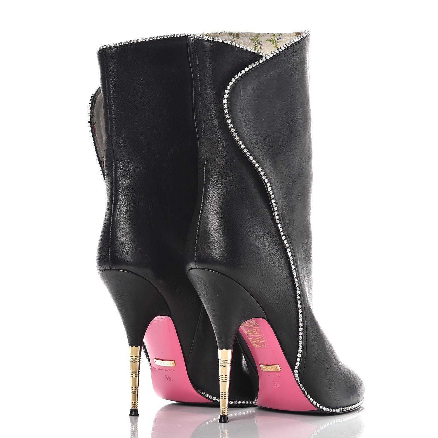 Gucci Calfskin Crystal Fosca Boots 39 Black 4 of 10