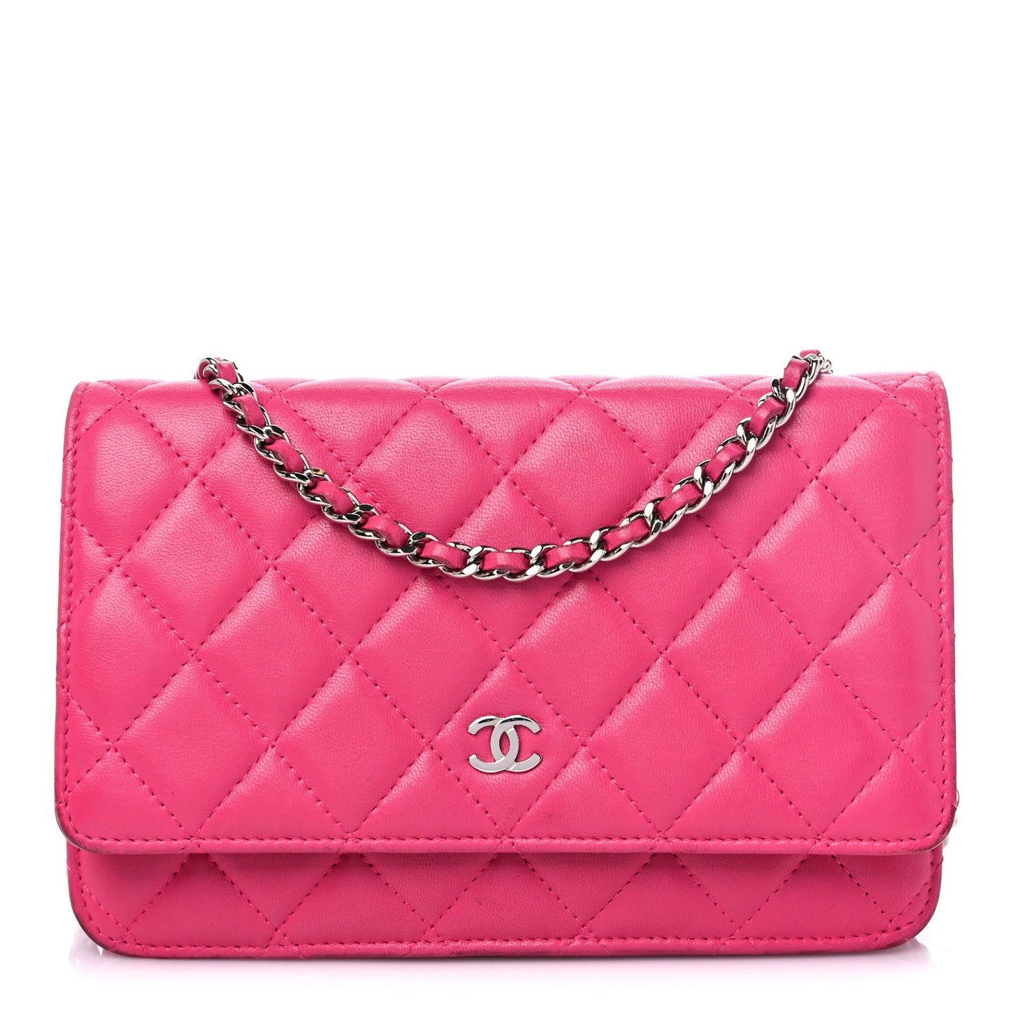 Lambskin Quilted Wallet on Chain WOC Pink