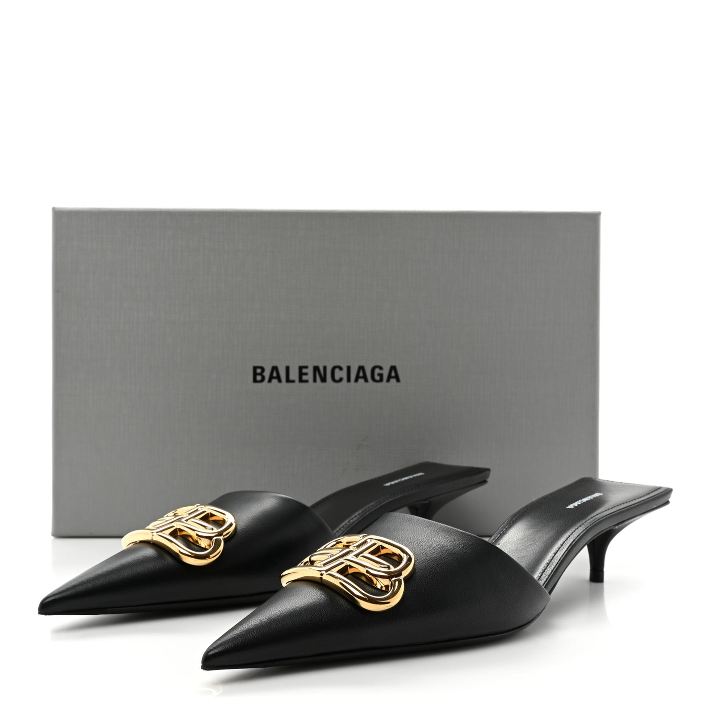 Soft Nappa BB Square Knife Pointed Toe 40mm Mules 37 Black