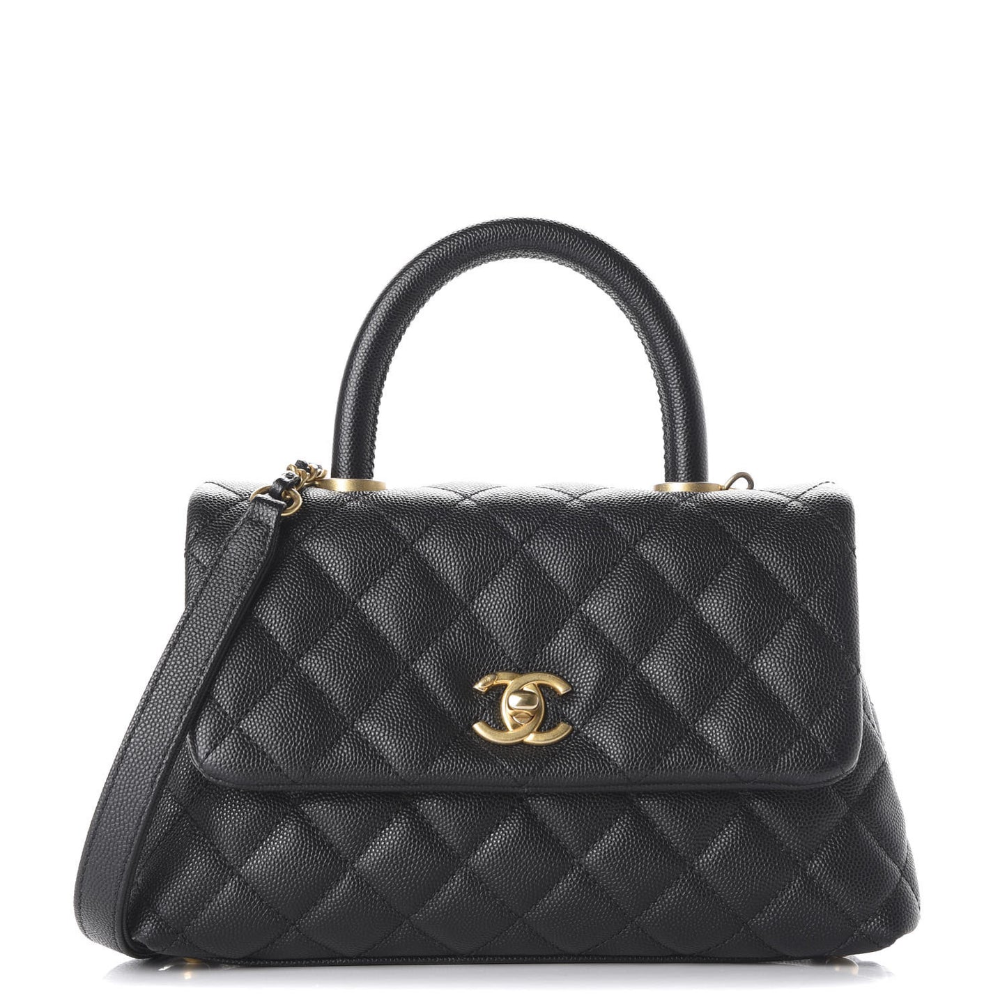 Caviar Quilted Mini Coco Handle Flap Black