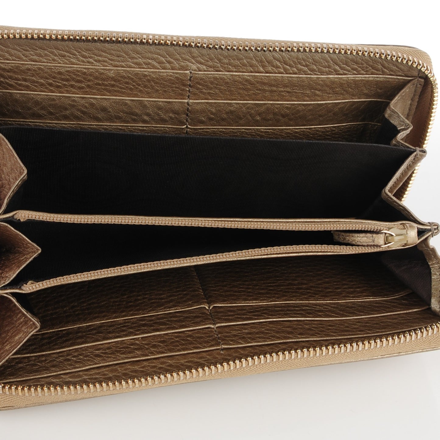 Metallic Pebbled Calfskin Soho Zip Around Wallet Golden Beige