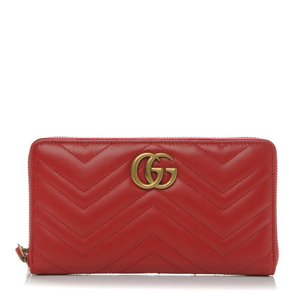 Gucci Calfskin Matelasse GG Marmont Zip Around Organizer Wallet Hibiscus Red 1 of 7