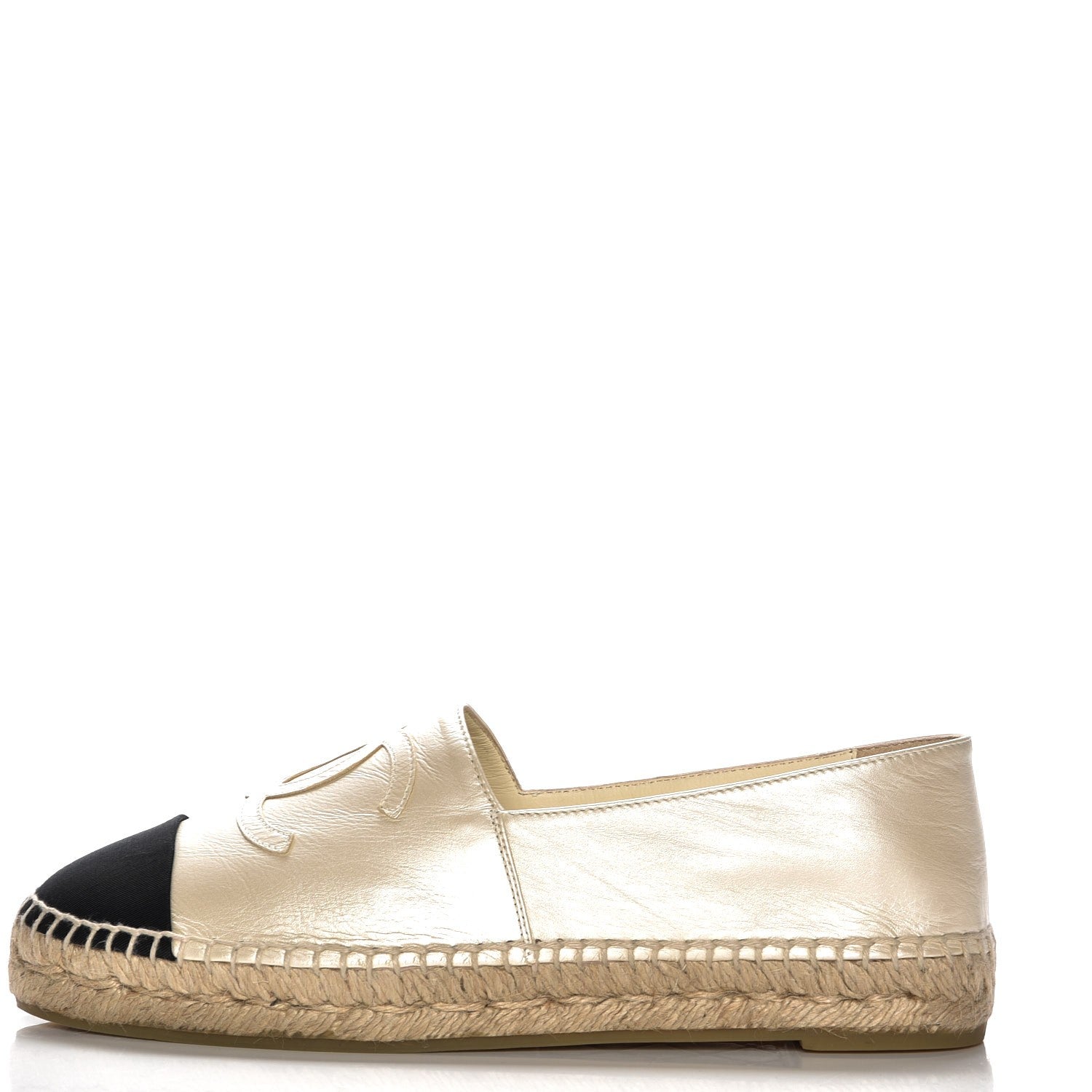 Chanel Calfskin Grosgrain CC Espadrilles 39 Ivory Black 1 of 10
