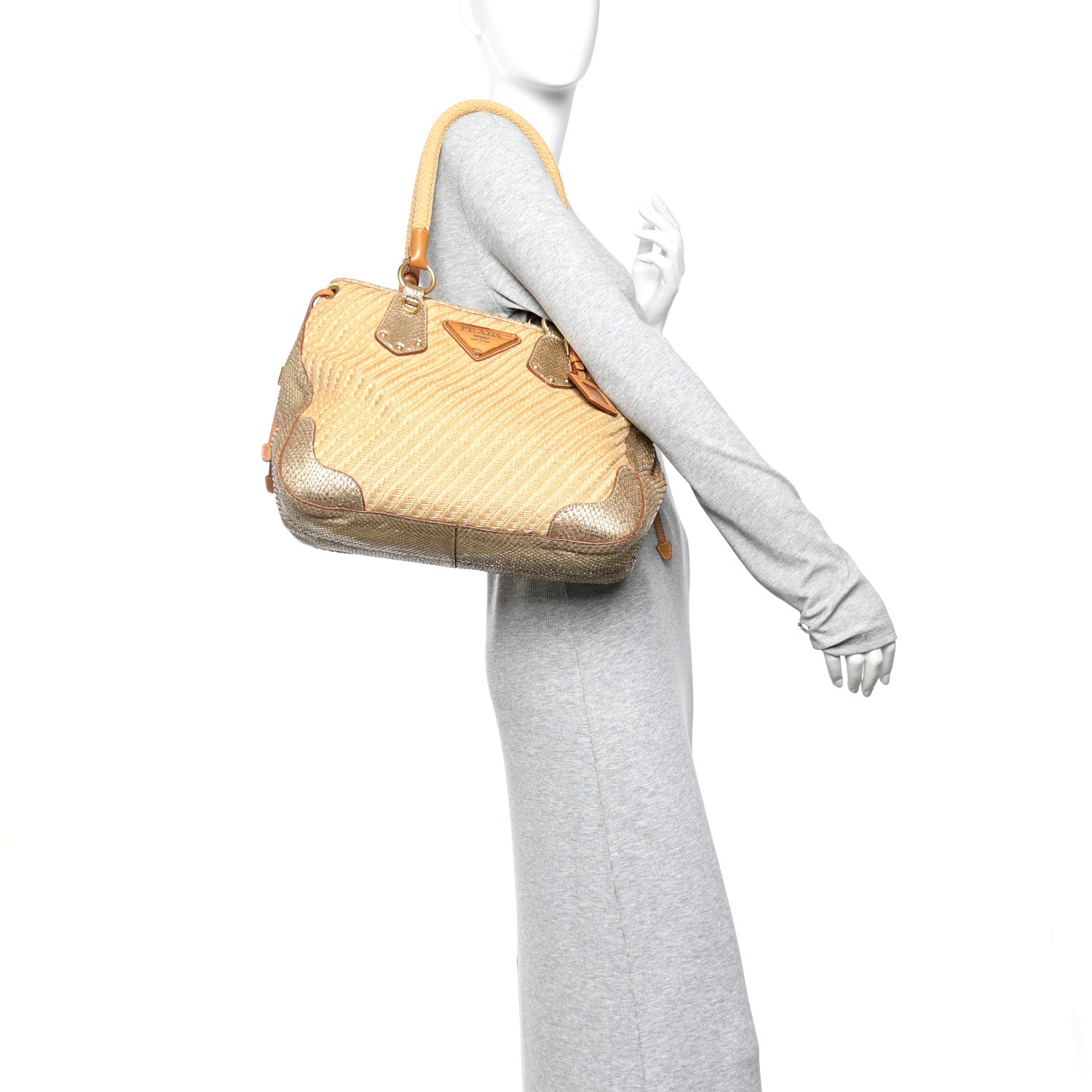 Prada Jute Snakeskin Tote Oro 2 of 9