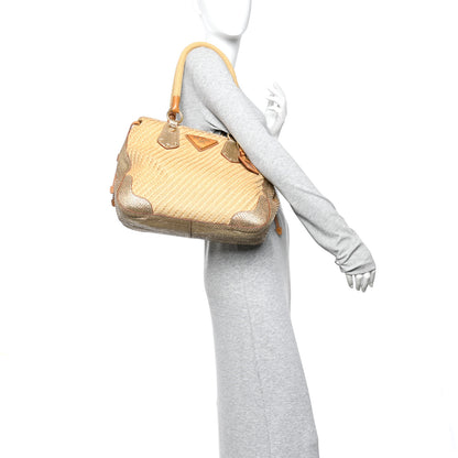 Prada Jute Snakeskin Tote Oro 2 of 9