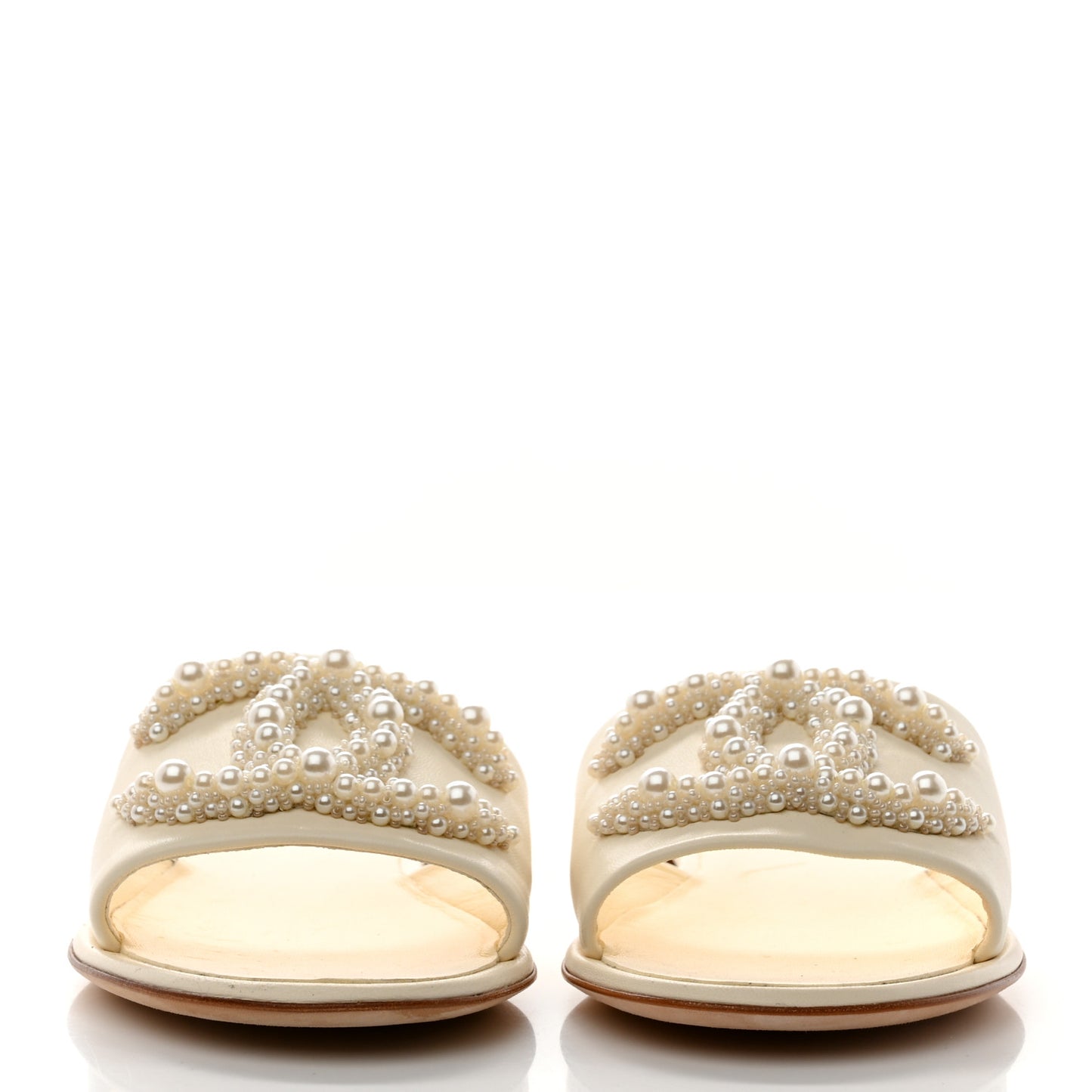 Calfskin Pearl CC Mules 37 Ivory
