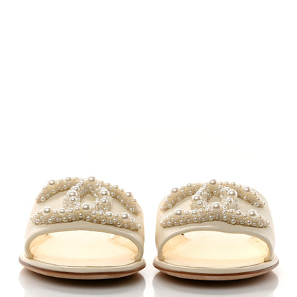 Chanel Calfskin Pearl CC Mules 37 Ivory 2 of 9