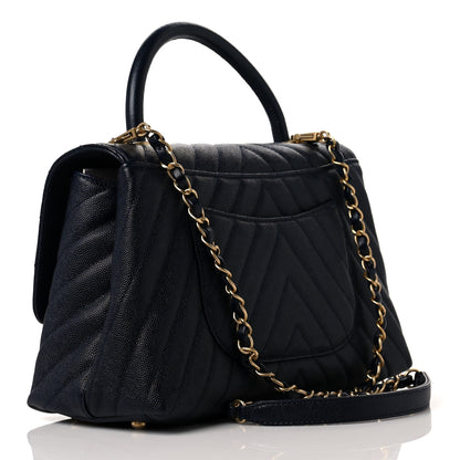 Chanel Caviar Chevron Quilted Small Coco Handle Flap Navy 2 of 8
