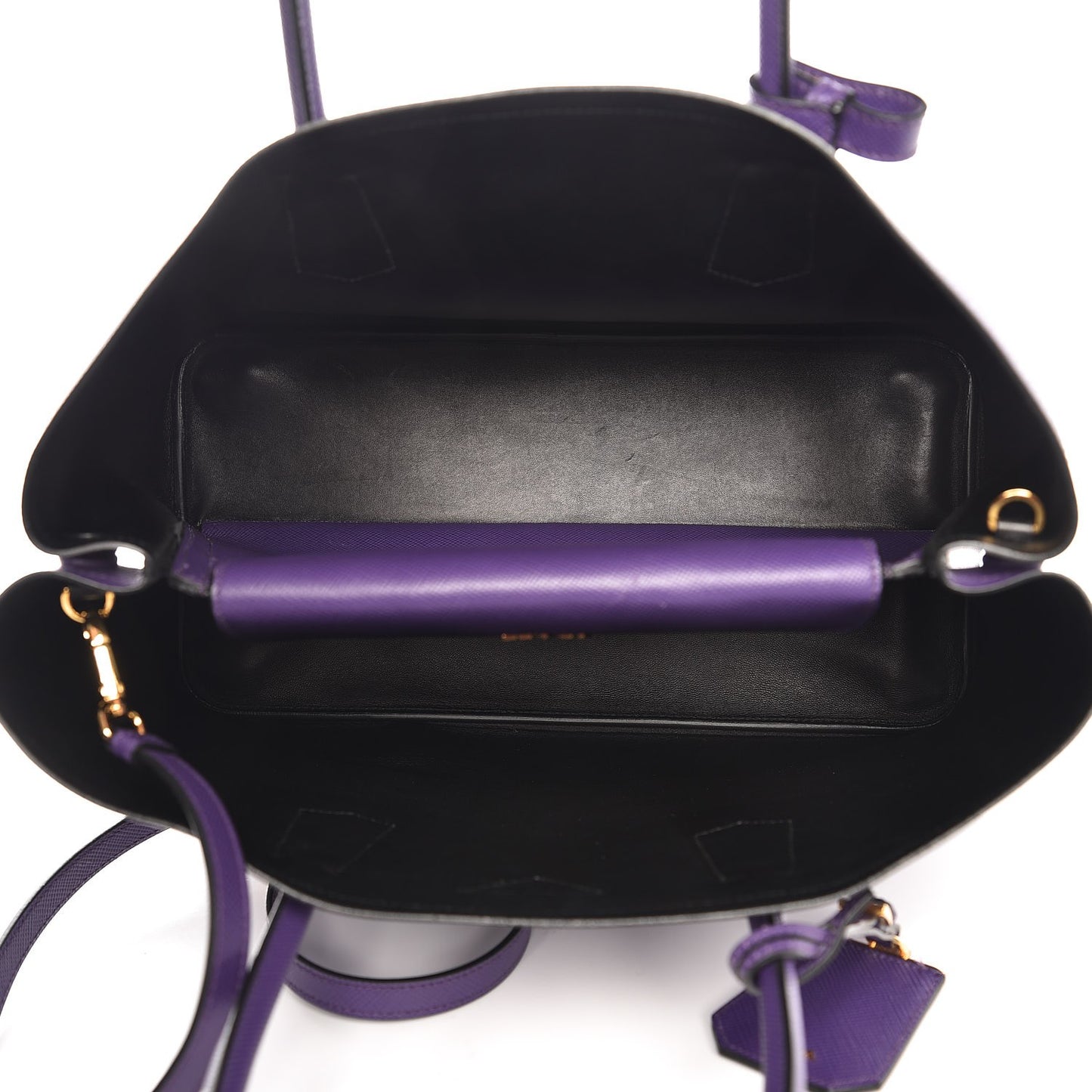 Saffiano Cuir Large Double Bag Viola Nero Black