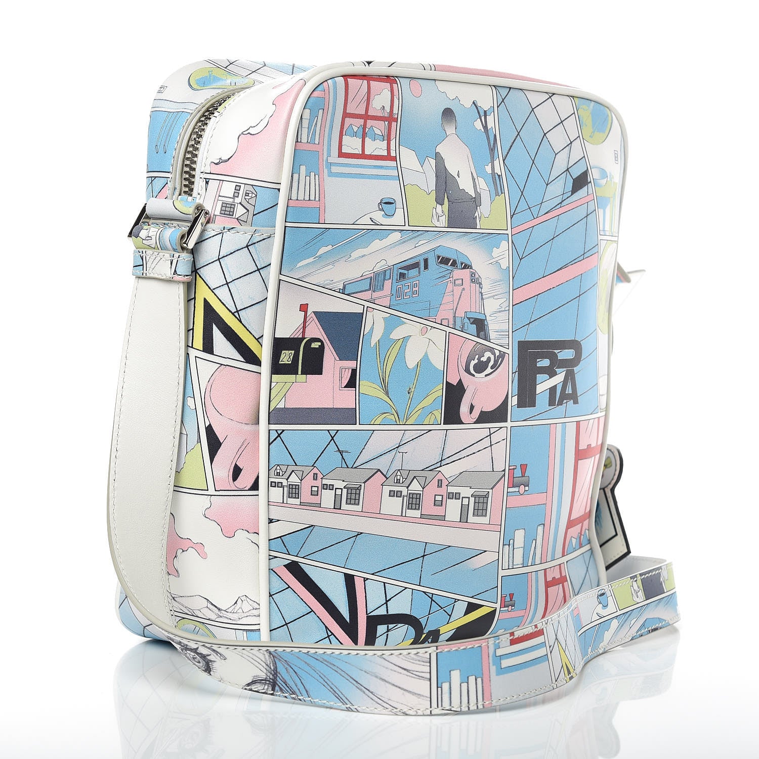 Prada X JAMES JEAN Vitello Comics Flat Messenger Bag Azzurro 4 of 11