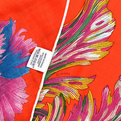 Hermes Cashmere Silk Tulipomanie Giant Pointe Triangle Scarf Vermillon Bleu Cobalt Fuschia 3 of 6