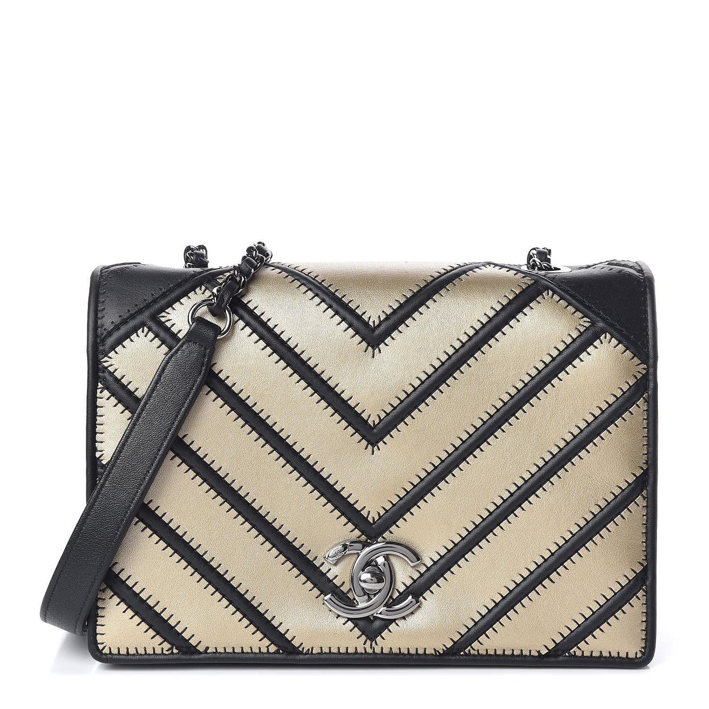 Lambskin Chevron Quilted Small Couture Flap Black Gold