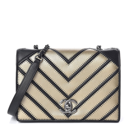 Chanel Lambskin Chevron Quilted Small Couture Flap Black Gold 1 of 10