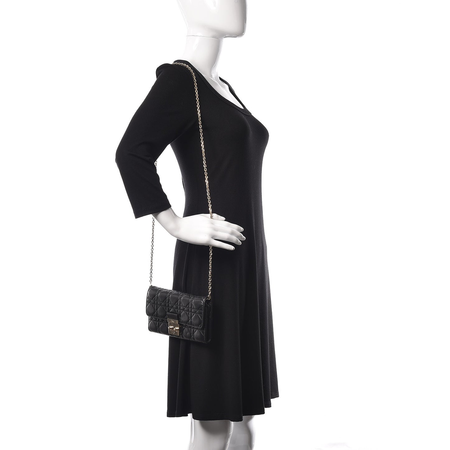 Lambskin Cannage Miss Dior Chain Wallet Black