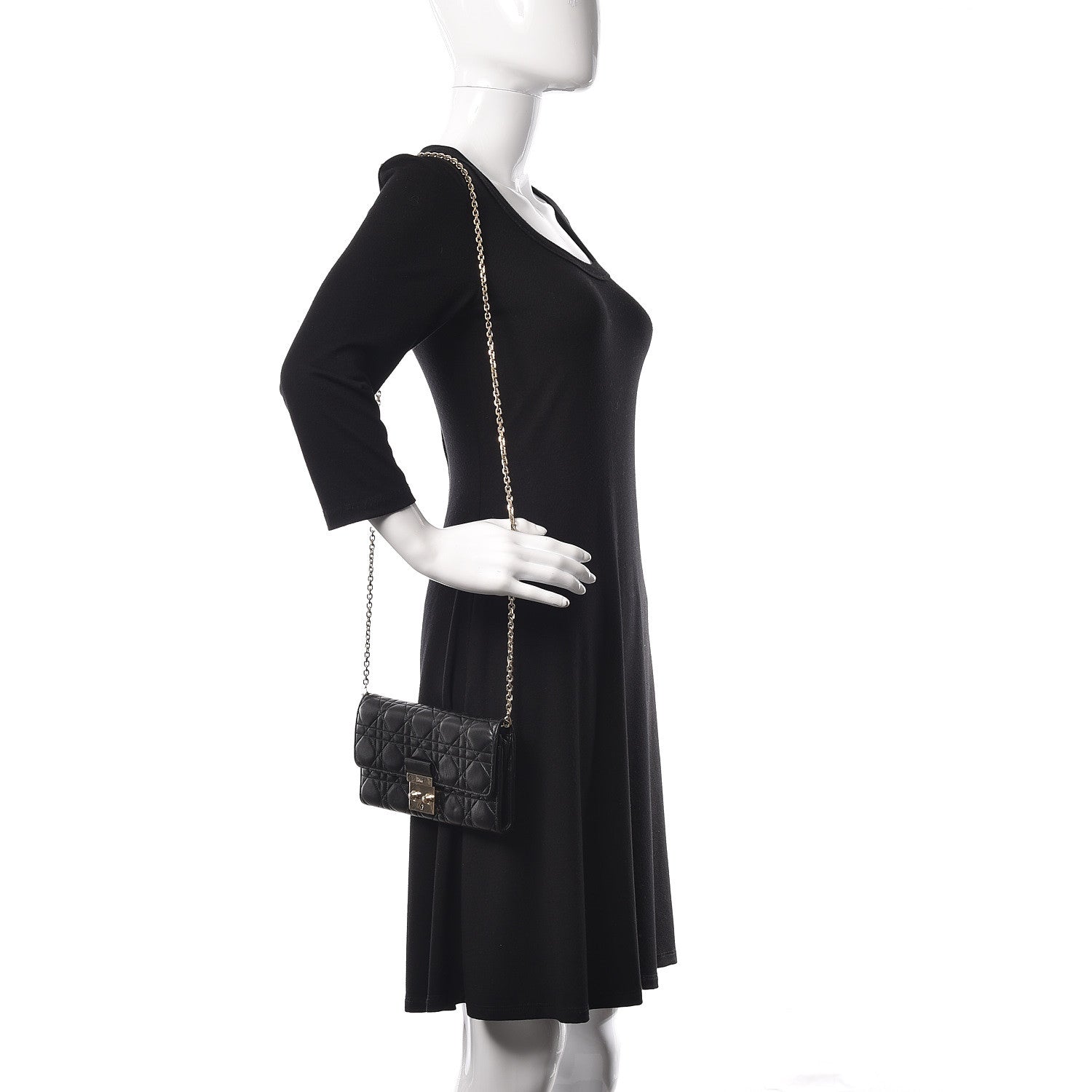 Christian Dior Lambskin Cannage Miss Dior Chain Wallet Black 3 of 10