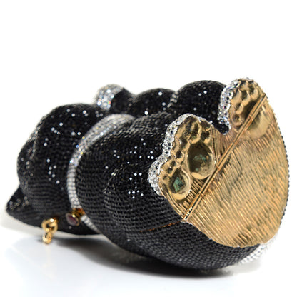 Judith Leiber Swarovski Crystal Cat Minaudiere Clutch Black Silver 4 of 8