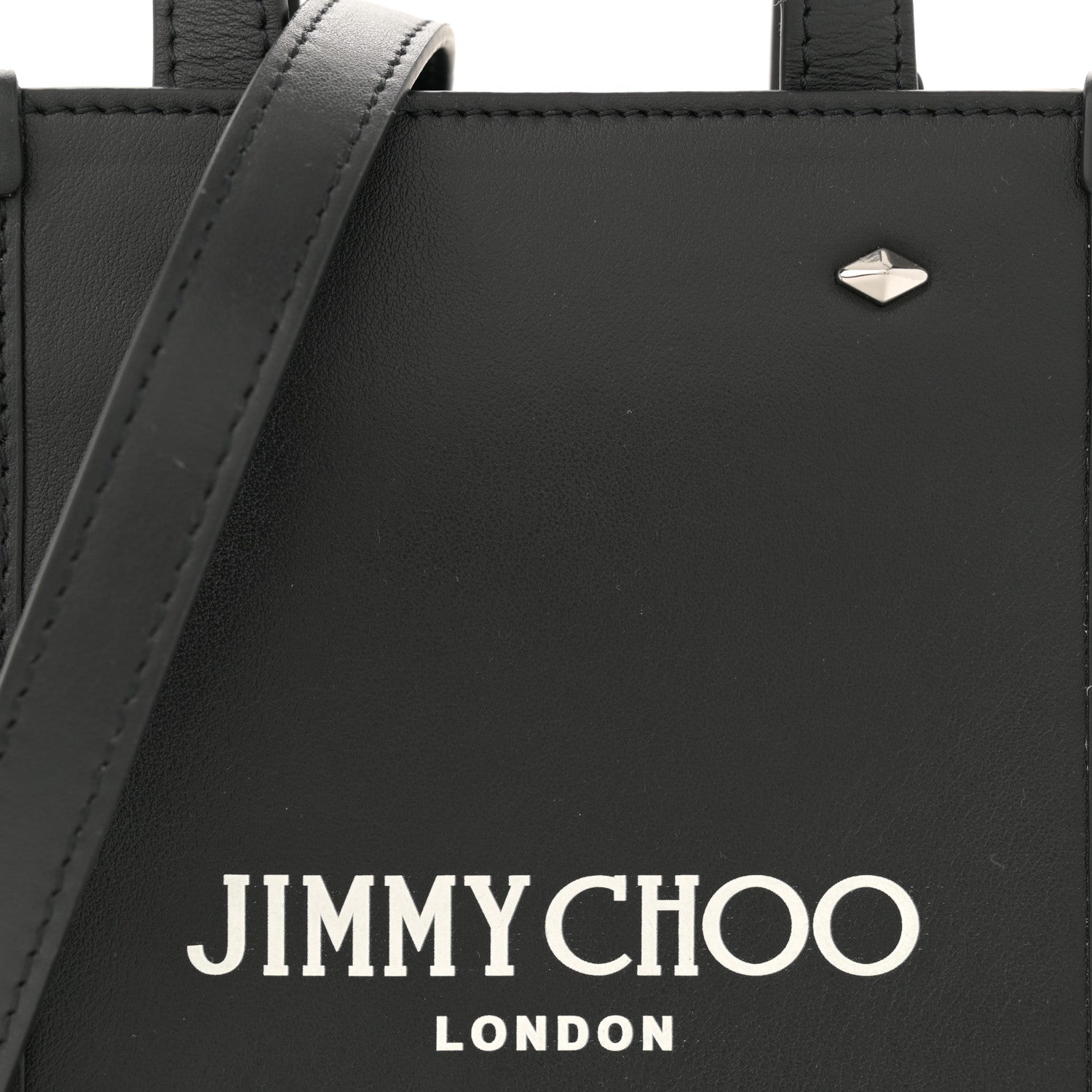 Jimmy Choo Smooth Calfskin Logo Mini Tote Black White 8 of 12