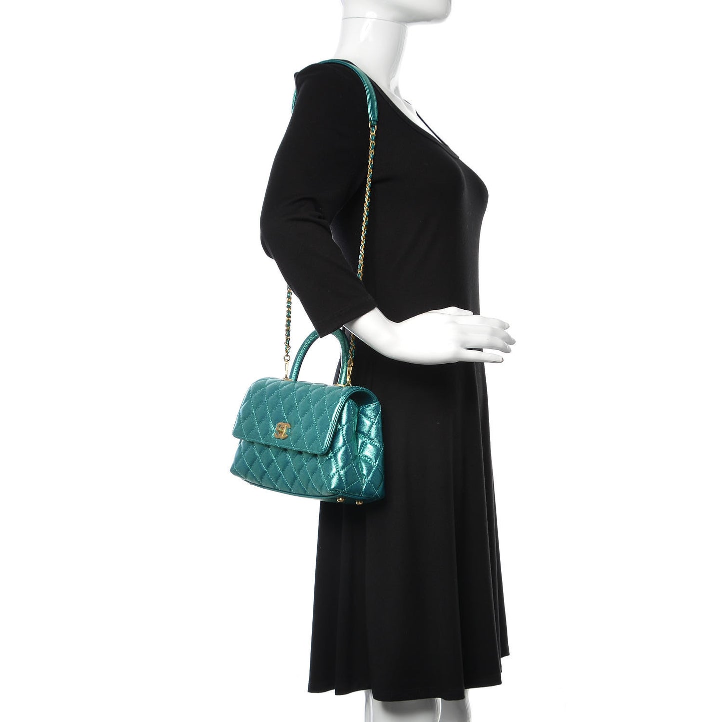 Metallic Caviar Quilted Mini Coco Handle Flap Blue