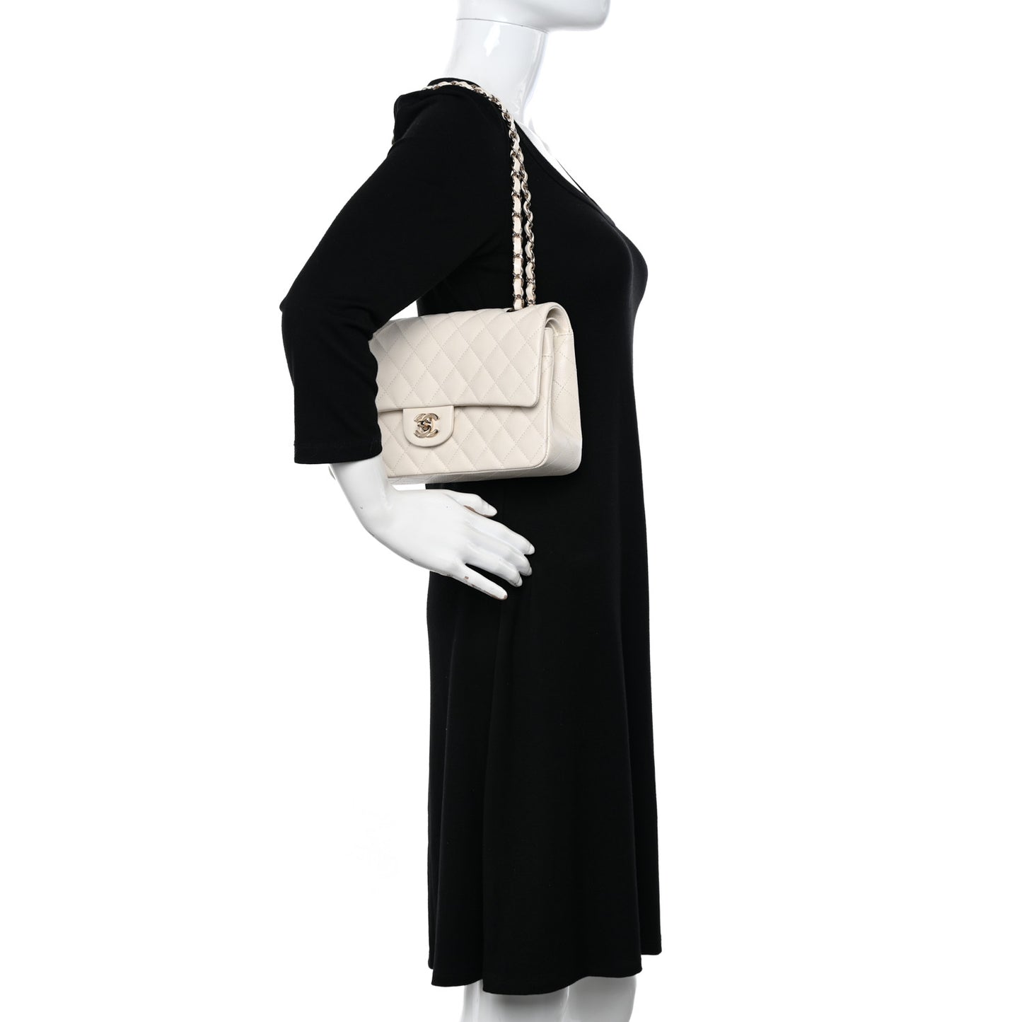 Caviar Quilted Medium Double Flap White