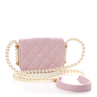 Chanel Calfskin Quilted About Pearls Card Holder Flap With Chain Light Pink 3 of 10