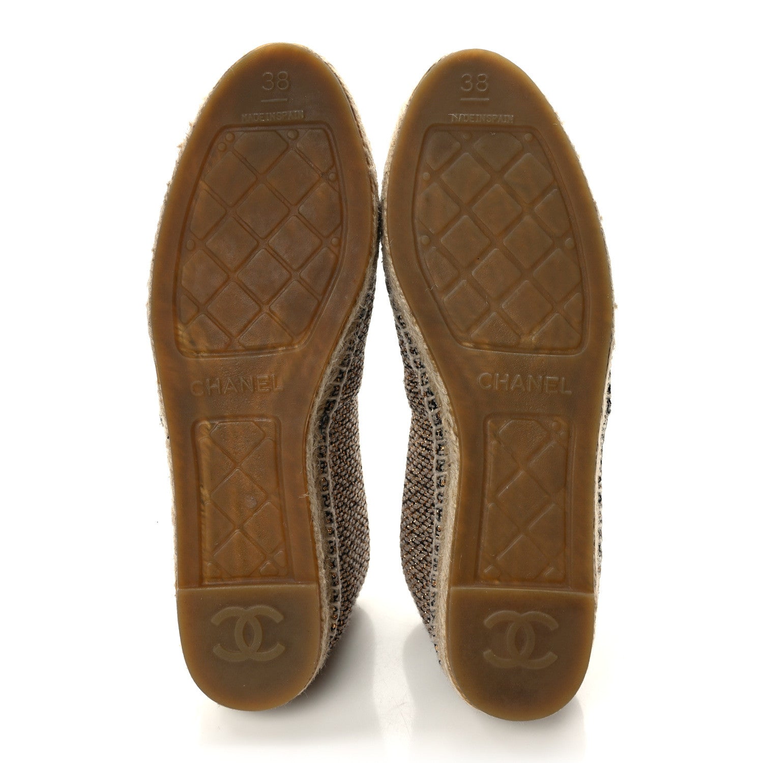 Chanel Metallic Tweed Grosgrain CC Espadrilles 38 Black Gold 6 of 10