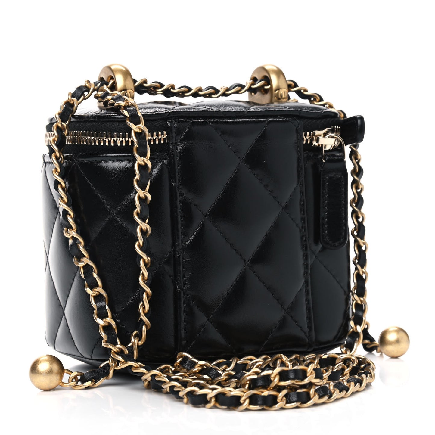 Calfskin Quilted Mini Perfect Fit Vanity Case With Chain Black