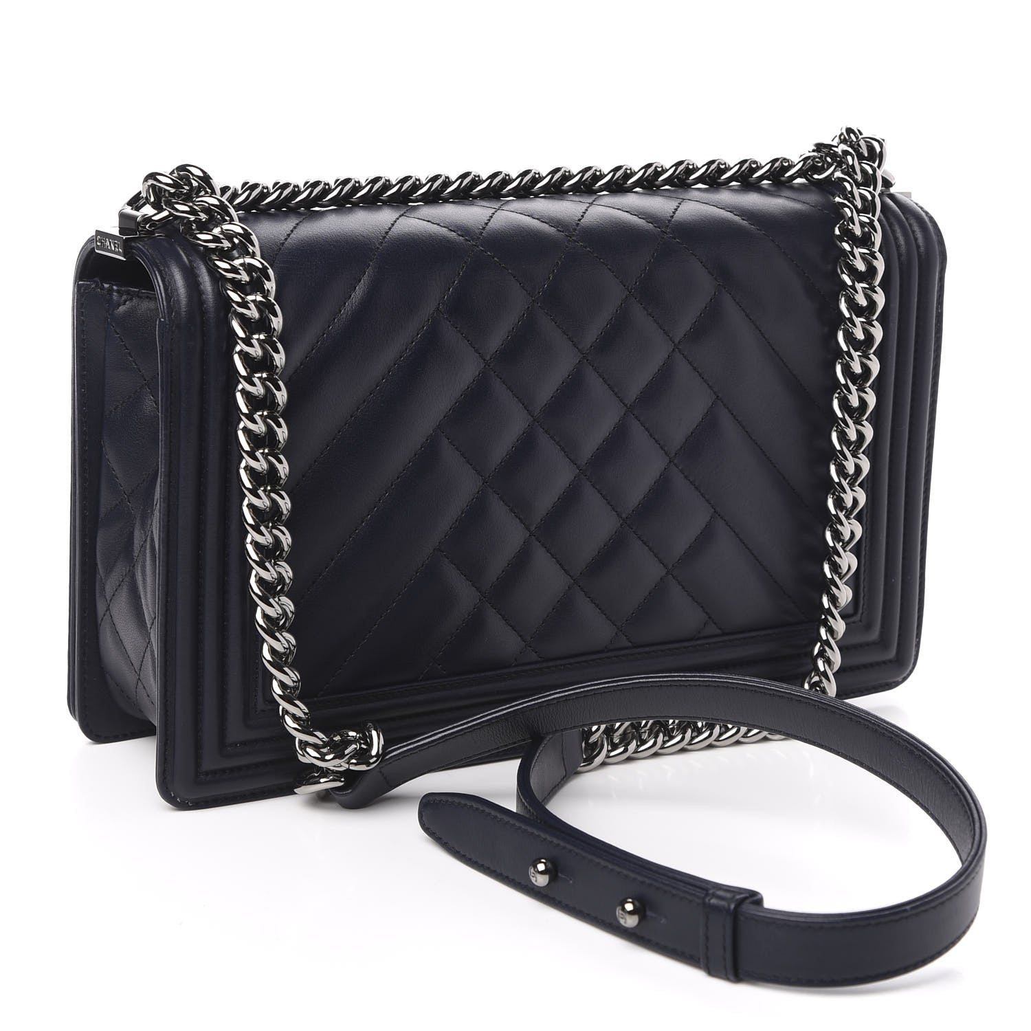 Chanel Calfskin Chevron Quilted New Medium Boy Flap Navy Blue 3 of 14