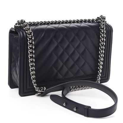 Chanel Calfskin Chevron Quilted New Medium Boy Flap Navy Blue 3 of 14