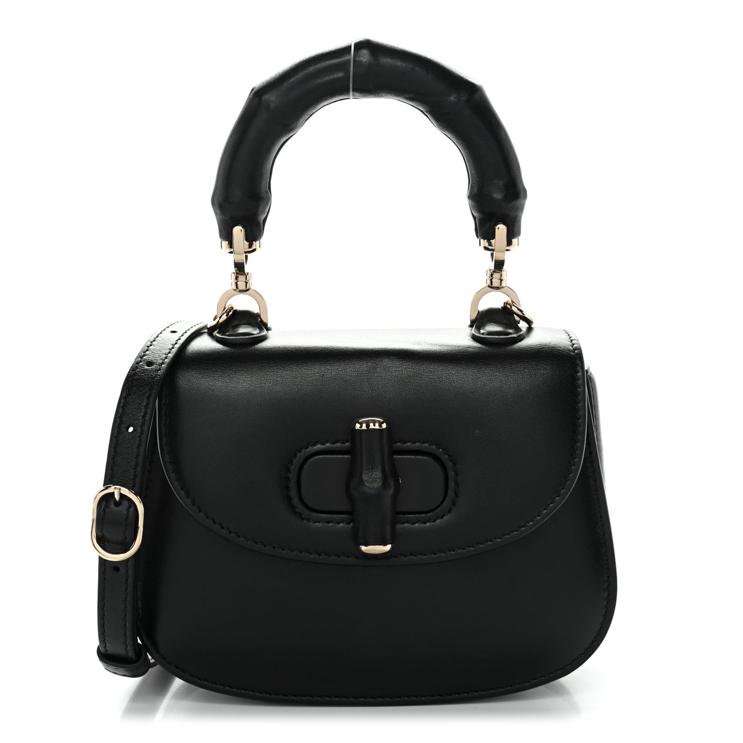 Boarded Dyana Lux Calfskin Web Monochrome Mini Bamboo 1947 Top Handle Bag Black