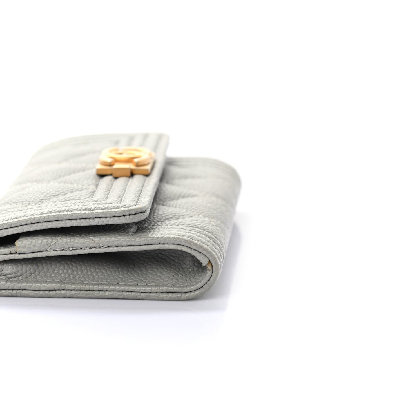Caviar Quilted Boy Flap Card Holder Grey