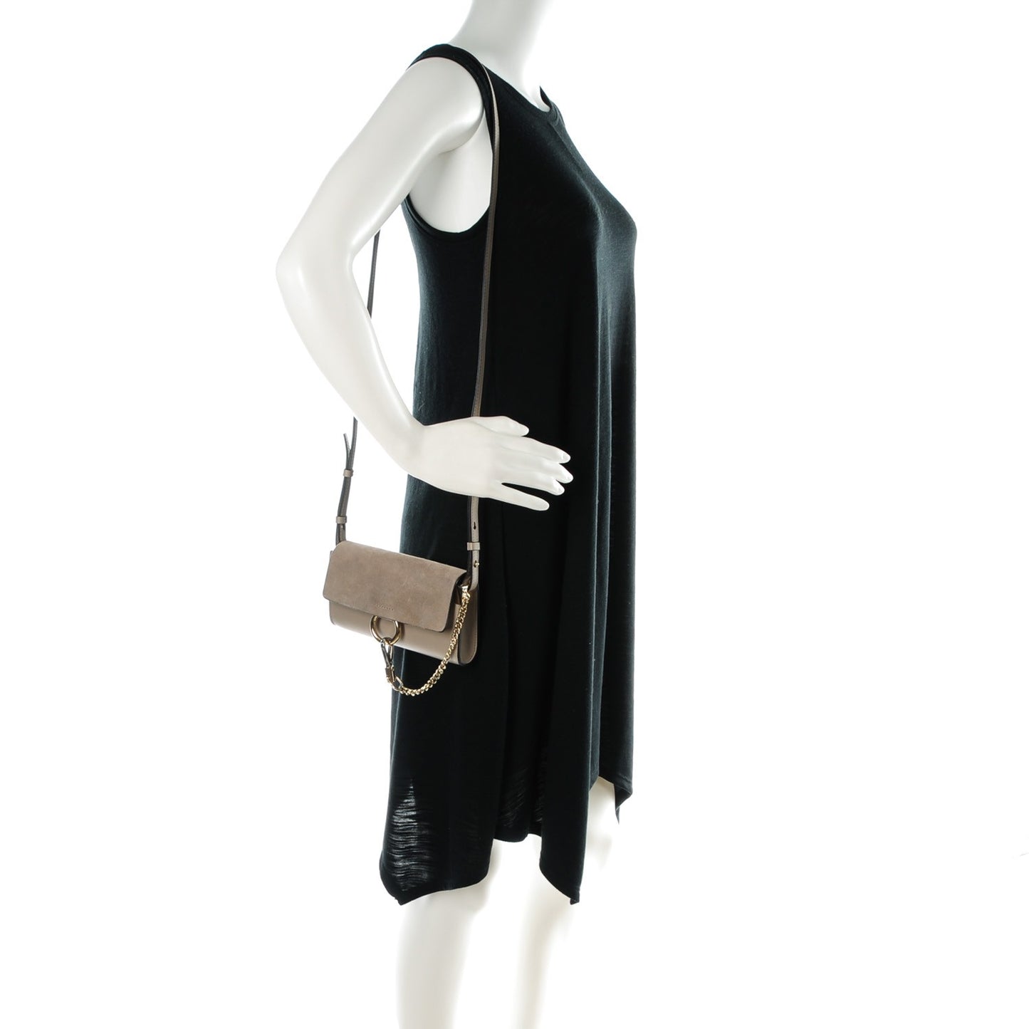 Suede Calfskin Faye Wallet On Strap Motty Grey