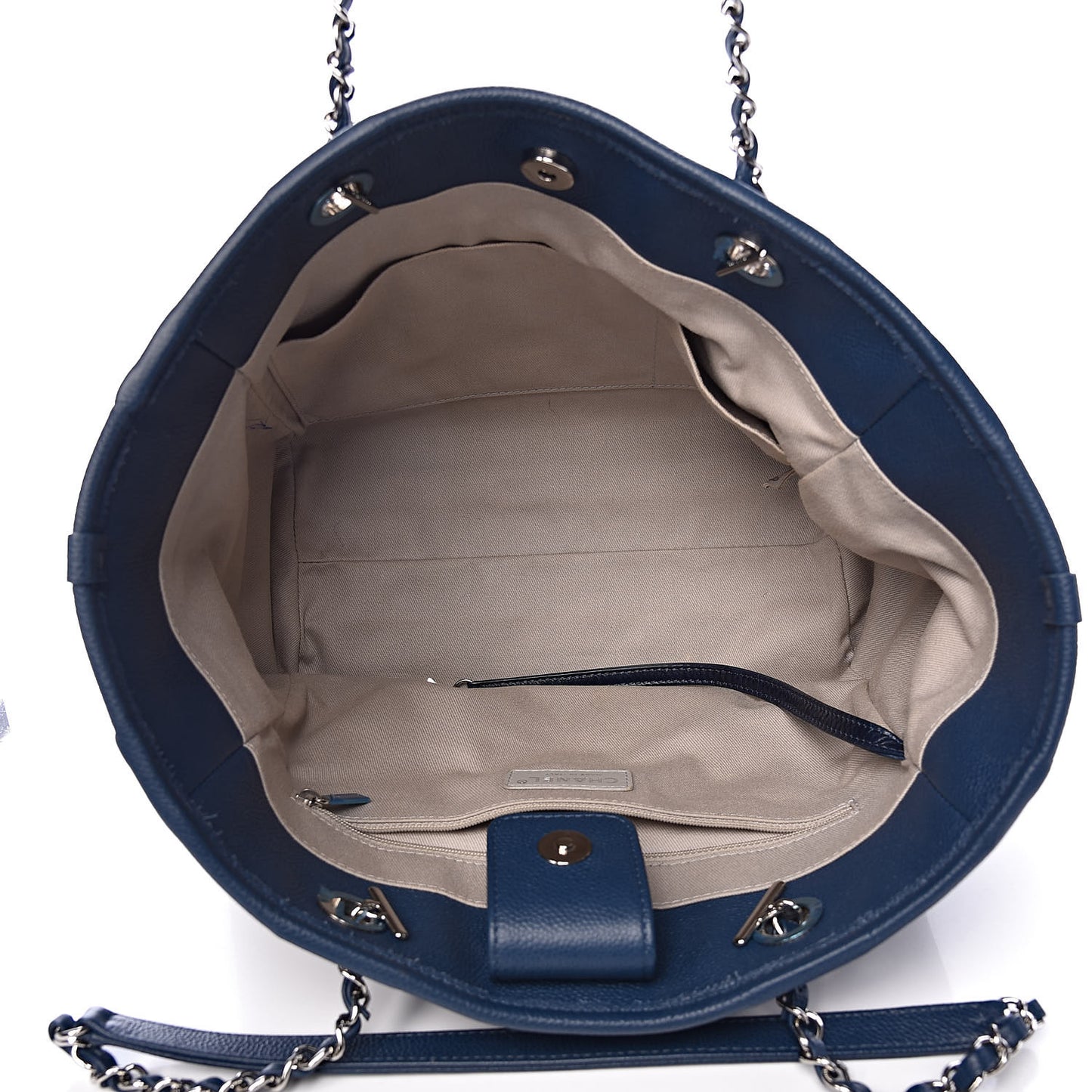 Glazed Calfskin Small Deauville Tote Blue