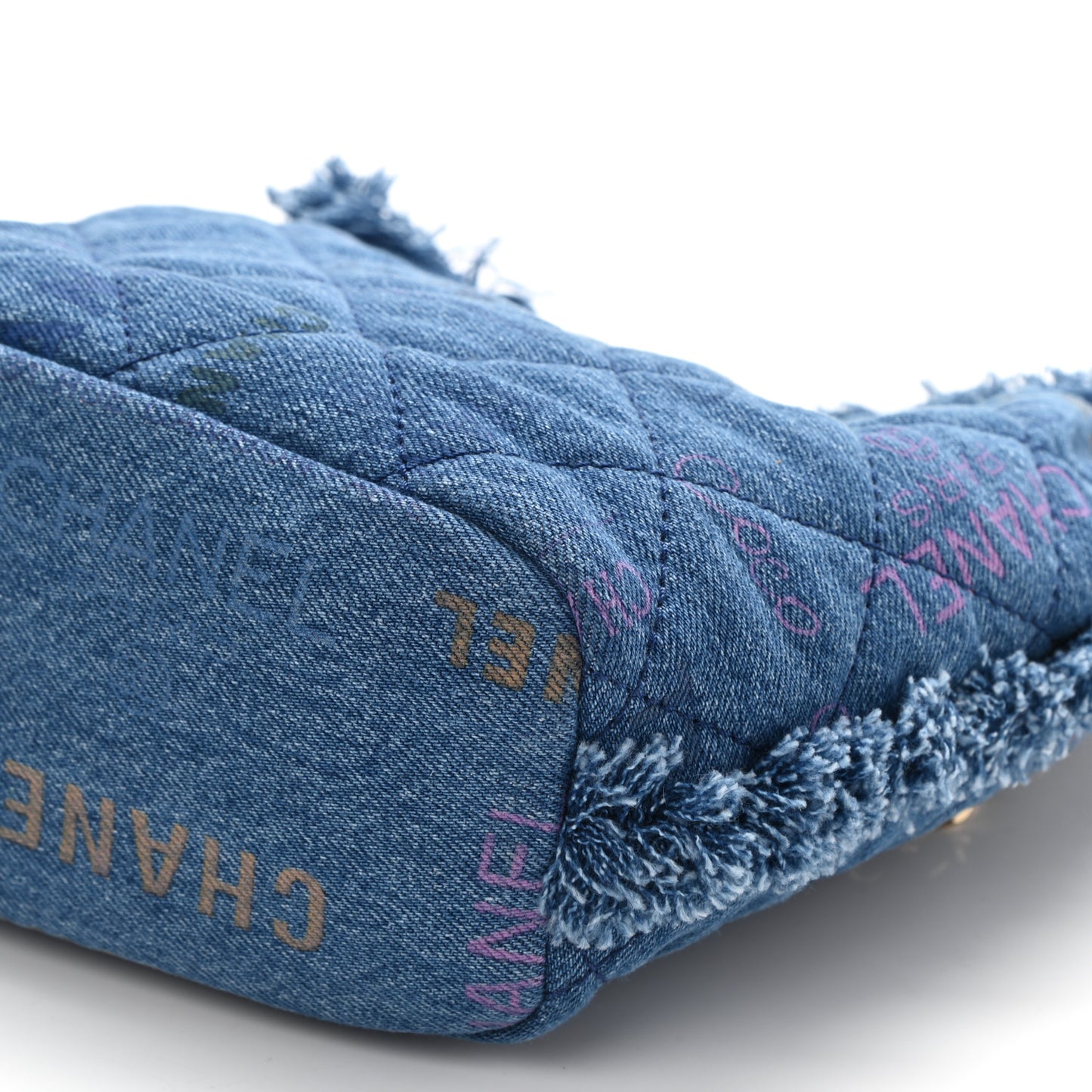 Denim Quilted Mood Bucket With Chain Blue Multicolor