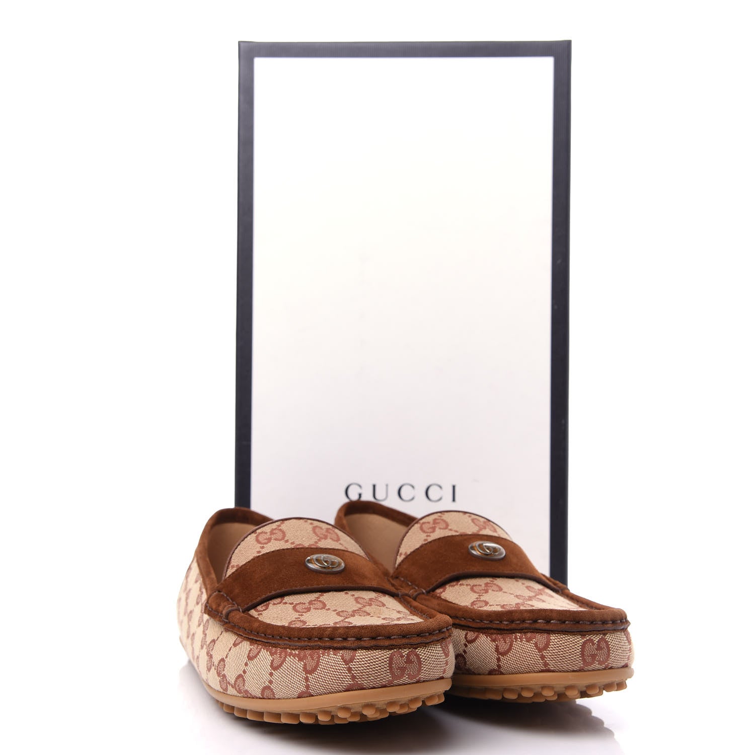 Gucci GG Monogram Suede Mens Driver Loafers 9 Beige Ruggine Cuir 11 of 11