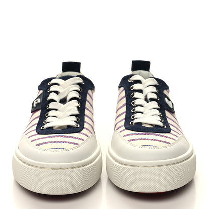 Christian Louboutin Toile Calfskin Simplerui Stripe Flat Sneakers 38.5 White Blue 2 of 8
