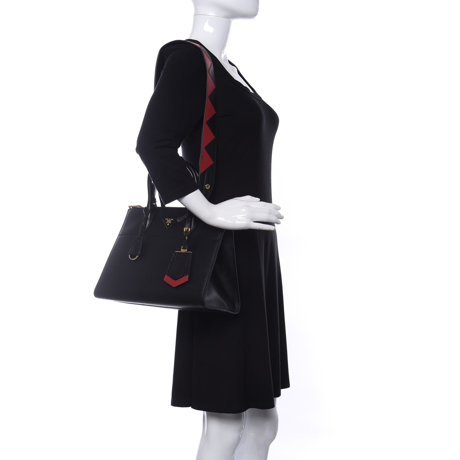 Prada Saffiano City Calfskin Greche Paradigme Bag Black Fuoco 2 of 10