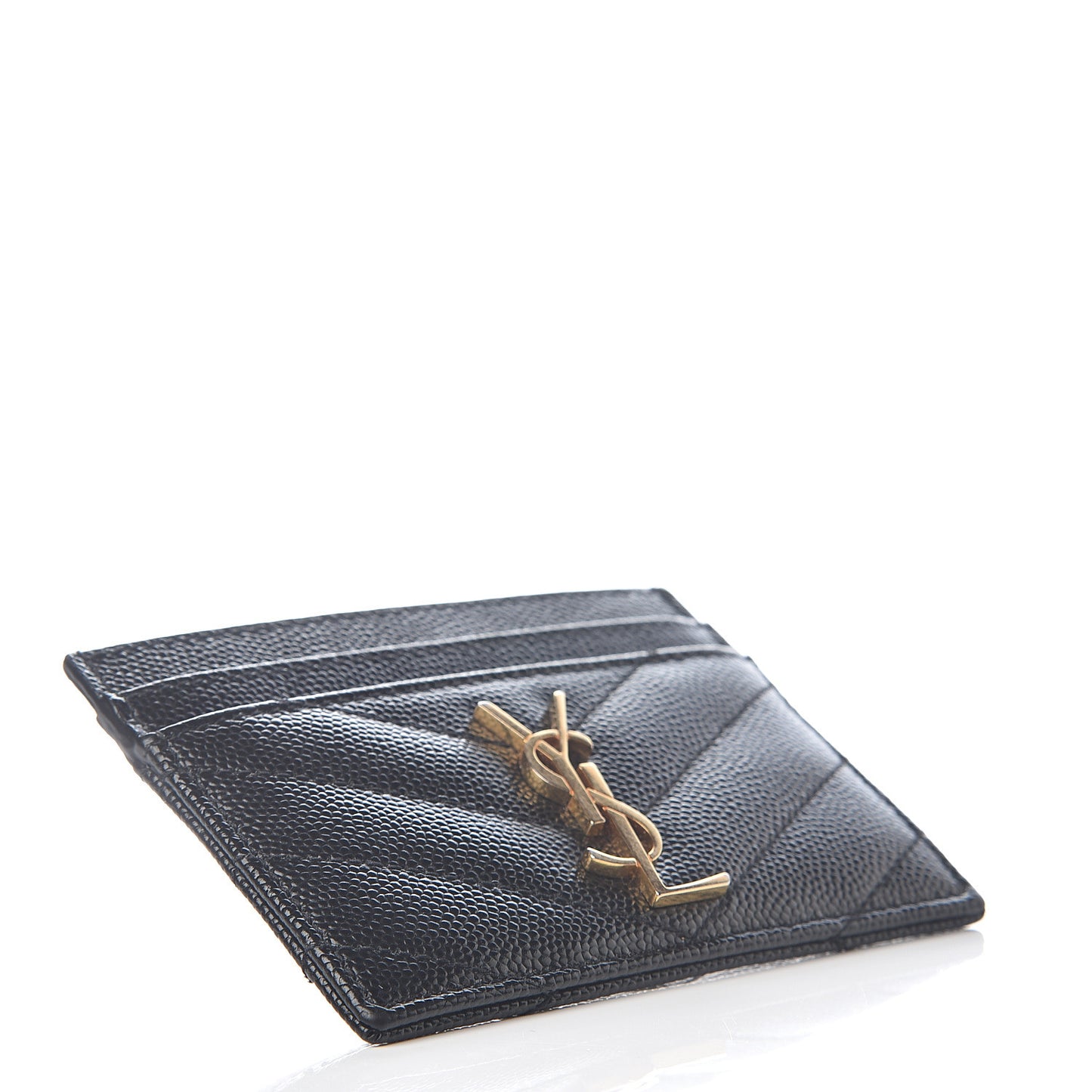 Grain De Poudre Matelasse Chevron Monogram Credit Card Case Black