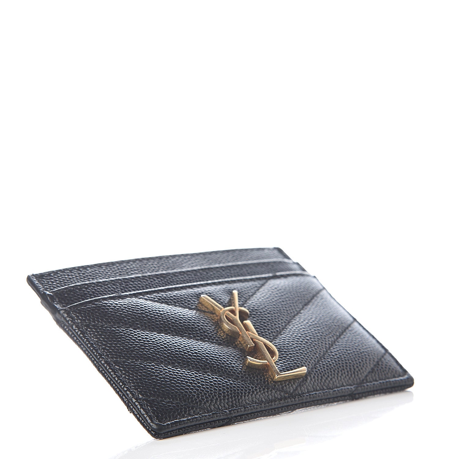 Saint Laurent Grain De Poudre Matelasse Chevron Monogram Credit Card Case Black 3 of 6