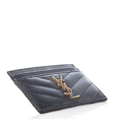 Saint Laurent Grain De Poudre Matelasse Chevron Monogram Credit Card Case Black 3 of 6