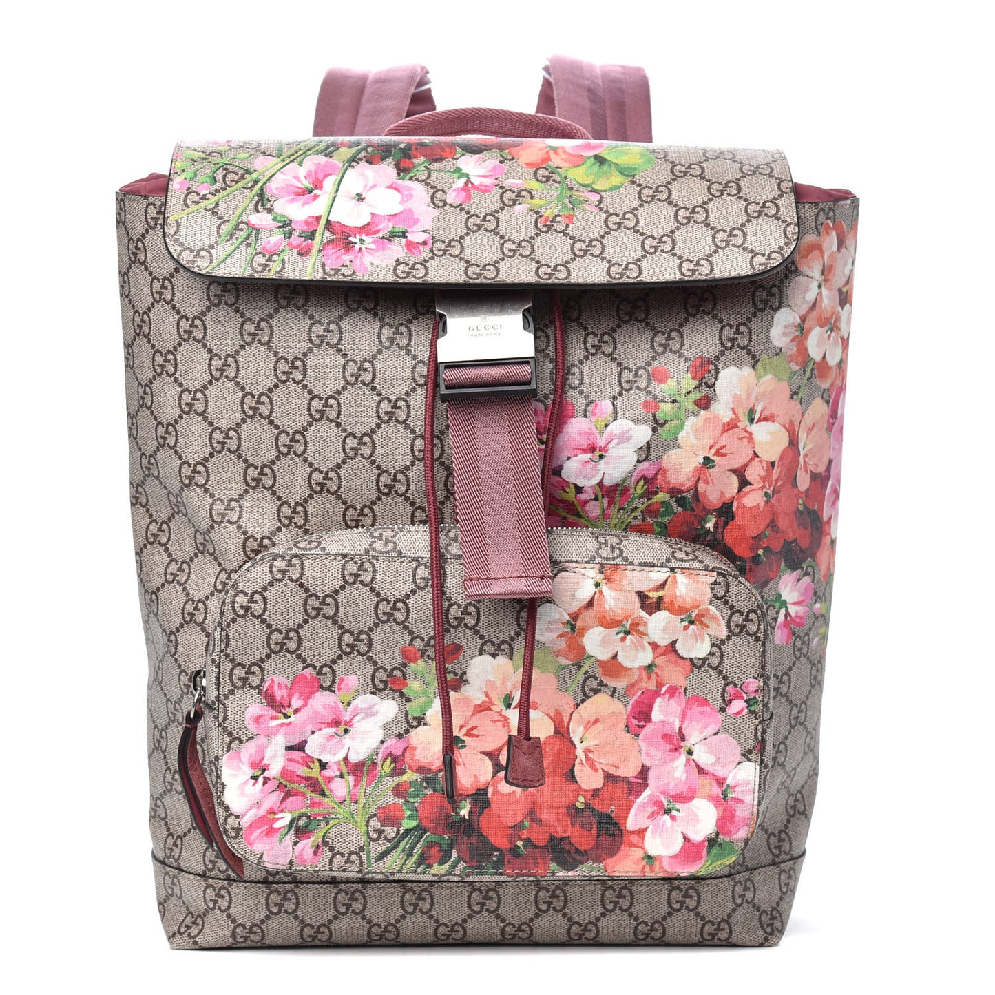 GG Supreme Monogram Blooms Medium Single Buckle Backpack Beige Multicolor Dry Rose