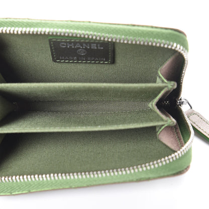 Chanel Metallic Lambskin Quilted Zip Around Coin Purse Wallet Green 5 of 8