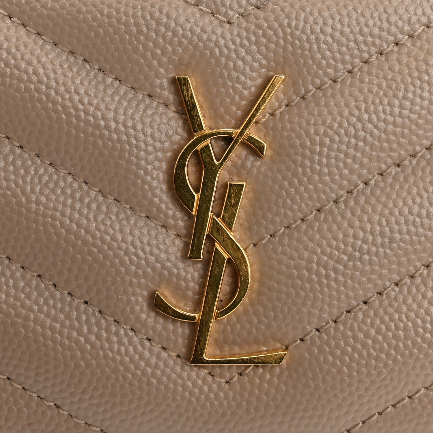 Saint Laurent Grain De Poudre Matelasse Chevron Monogram Fragments Zippered Card Case Deep Beige 13 of 13