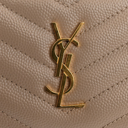 Saint Laurent Grain De Poudre Matelasse Chevron Monogram Fragments Zippered Card Case Deep Beige 13 of 13