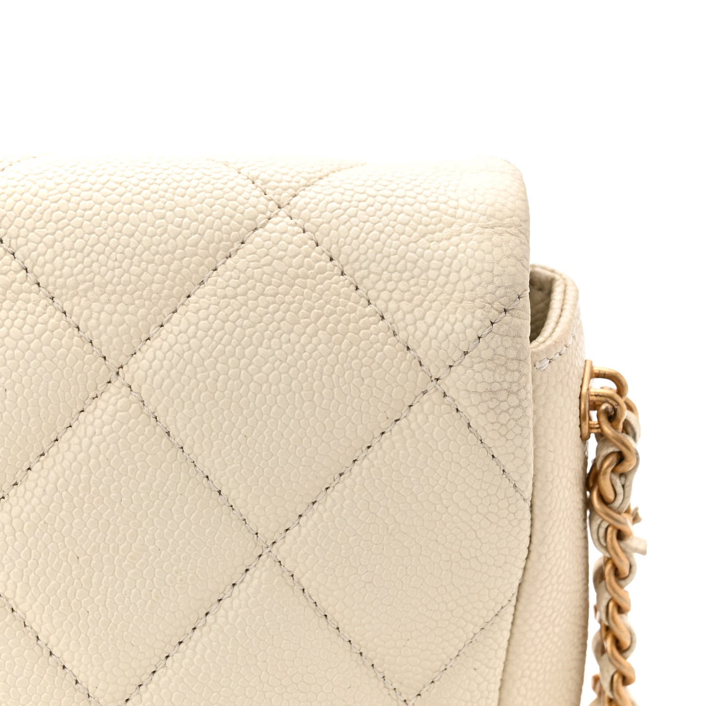Shiny Caviar Quilted Small Chain Melody Flap White
