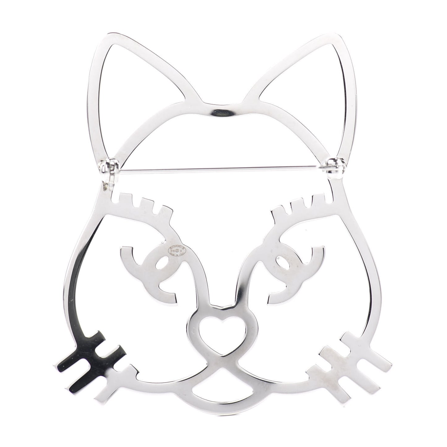 Strass Crystal Emoji Choupette Cat Brooch Silver